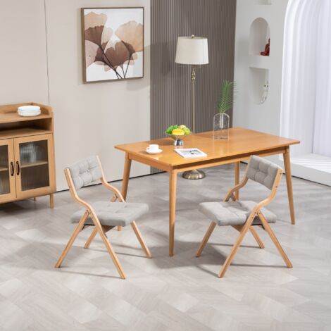 Lot de 2 chaises pliantes – Chaises de salle à manger pliables avec rembourrage, cadre en bois, chaises pliantes portables assemblées pour invités, cuisine, bureau, mariage, fête – Gris