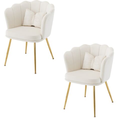 Lot de 2 chaises, chaises coquillage, pieds en métal, coussins papillon,fauteuil de salon, Convient pour la salle à manger de la chambre, velours, Beige (1/5)