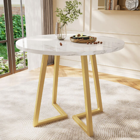 Tanant – Table à manger ronde 80 cm – Plateau MDF aspect marbre – Structure métal – Pour 2 à 4 personnes – Salle à manger ou salon (1/5)