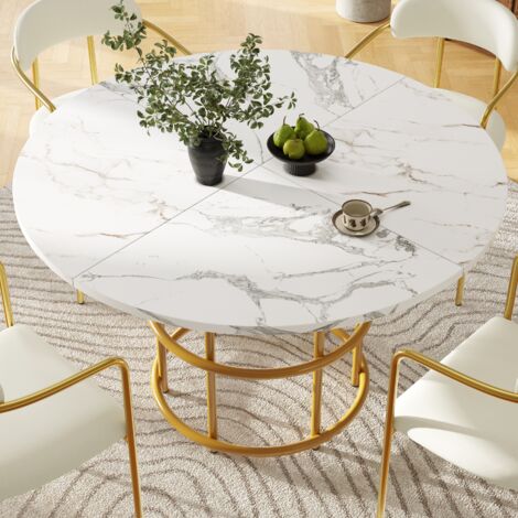 Tanant – Table de salle à manger ronde 100 cm – Plateau MDF marbré – Hauteur réglable – Structure métal noir – Assemblage facile en 10 min (1/5)