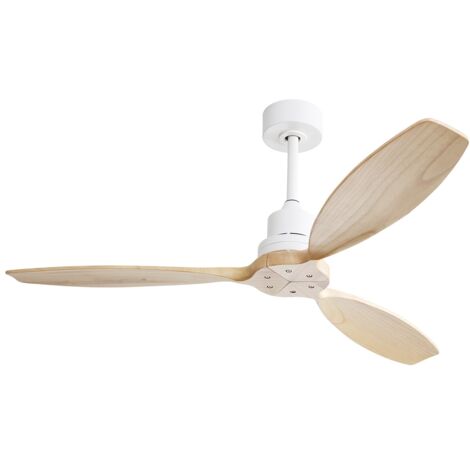 Ventilateur de plafond moteur DC 132 cm avec 3 pales en bois massif, 6 vitesses, télécommande, pour salon et chambre - Blanc (1/5)
