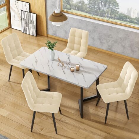 Lot de 4 Chaise de salle à manger en velours, chaises design avec dossier, Chaises de Salle à Manger scandinave, structure en métal - Beige