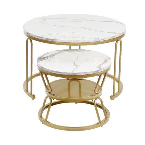 Lot de 2 tables basses rondes relevables avec 2 tiroirs, blanc et noir