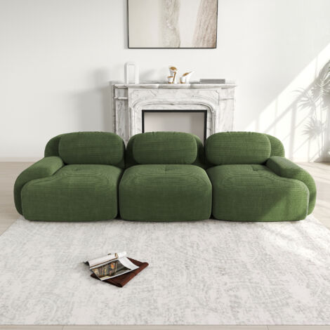 Canapé 3 places, accoudoirs incurvés, design modulable et dossier ergonomique, Velours côtelé, design moderne, 103 x 298 x 75 cm, Vert (1/5)