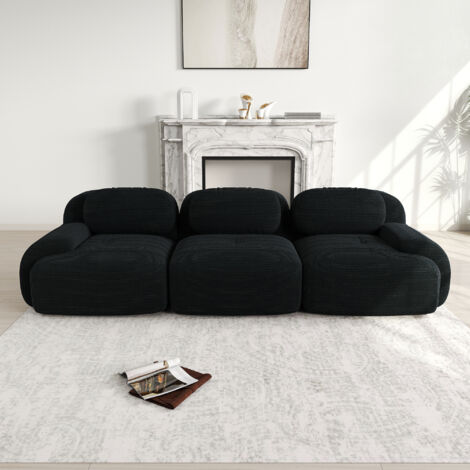 Canapé 3 places, avec accoudoirs incurvés, conception modulaire et dossier ergonomique, tissu velours côtelé antidérapant, intérieur haute résilience, Noir (1/5)