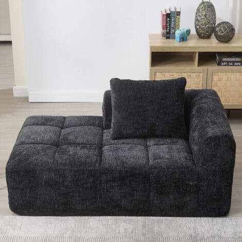 Canapé moelleux avec coussins, canapé avec poches latérales, tissu chenille, canapé modulable, design moderne, Noir (1/5)
