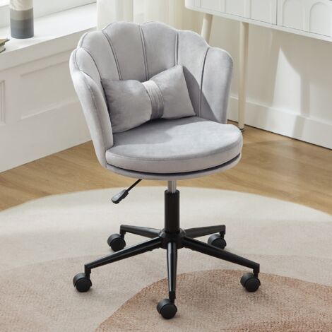 Chaise de bureau, pivotante à 360° en velours avec hauteur d'assise réglable, Dossier en forme de pétale, Convient pour le salon, la chambre, le bureau - Gris (1/5)