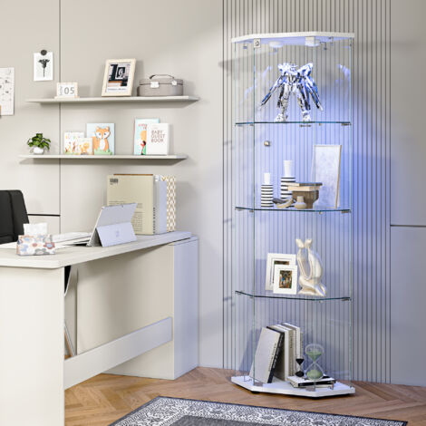 Vitrine verre, vitrine de collection - avec LED Tactile et 3 Niveaux de Présentation - Présentoir Vitré Indépendant - Blanc