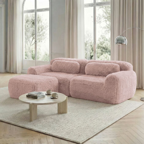 Canapé Modulaire 2 Places avec Pouf – Coussins et Mousse à Mémoire Confortable - Sans Assemblage, Idéal pour Petits Salons - Rose (1/5)