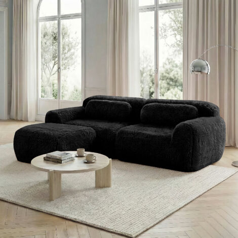 Canapé Modulaire 2 Places avec Pouf – Coussins et Mousse à Mémoire Confortable - Sans Assemblage, Idéal pour Petits Salons - Noir
