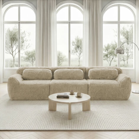 Canapé Modulaire 3 Places - Confort Ergonomique, Mousse à Mémoire de Forme - Sans Montage, Idéal pour Petits Salons - Beige (1/5)