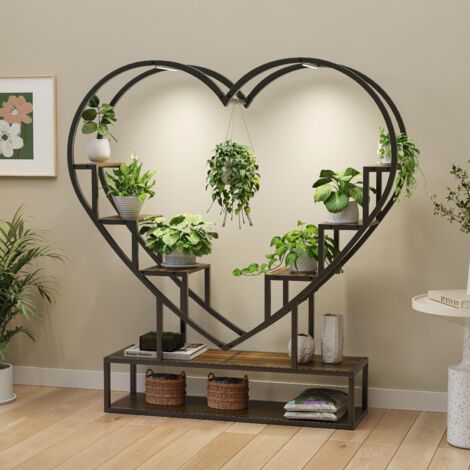 Étagère à Fleurs avec LED – 5 Niveaux en Fer Forgé, Style Escalier, pour Maison Jardin Balcon Terrasse, Noir (1/5)