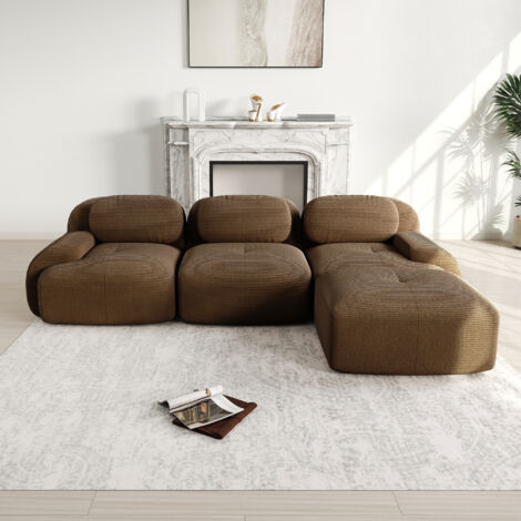 Canapé modulaire 3 places, velours côtelé confortable – 1 pouf, Accoudoirs design incurvés, stabilité antidérapante, adapté à toutes vos pièces de vie - Marron