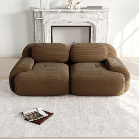 Canapé modulaire 2 places, velours côtelé confortable – Accoudoirs design incurvés, stabilité antidérapante, adapté à toutes vos pièces de vie - Marron