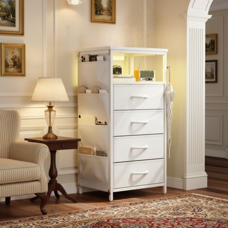 YITAHOME Commode - 4 Tiroirs En Tissu Commode Chambre Meuble De Rangement Cadre En Metal Salon Creme Blanche