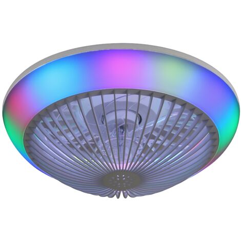 Ventilateur de plafond LED RGB 38 cm avec télécommande App – 7 pales transparentes silencieux, 3 couleurs + RVB, dimmable, minuterie – Blanc (1/5)