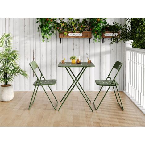 Salon de Jardin 3 Pièces Vert - Table et 2 Chaises Pliables avec Revêtement E-Coating - Résistant aux Intempéries - Design Classique Intérieur/Extérieur (1/5)