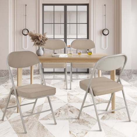 Lot de 4 Chaises en Métal, Chaises Pliantes avec Assise Rembourrée Kaki - Ergonomiques et Confortables - Pour Maison et Bureau (1/5)
