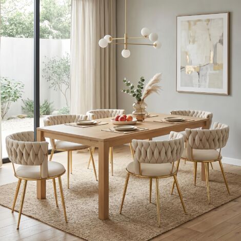 Lot de 6 Chaises Velours Doux - Design en Forme de Doigt avec Accoudoirs, Ergonomique - Idéal pour salle à manger et Salon, Beige (1/5)