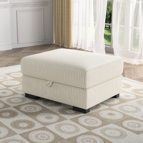 Repose-pieds carré en velours côtelé avec fonction de rangement, coussin rembourré de salon, repose-pieds de canapé, design moderne, Beige