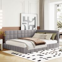 Tanant – Lit gigogne 140x200cm – Canapé-lit avec sommier à lattes – Tissu velours gris – Design moderne – Capacité 250 kg