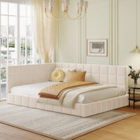 Tanant – Lit gigogne 140x200cm – Tête de lit – Sommier à lattes – Canapé-lit scandinave en velours beige – Épaisseur matelas 15-25cm