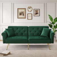 Canapé droit, canapé double, dossier réglable sur 3 positions, pieds en métal, fonction couchage, velours, Vert