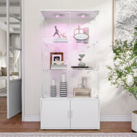 Vitrine en verre, vitrine avec éclairage LED pat, avec 3 niveaux de rangement et 2 portes, vitrine indépendante, Blanc