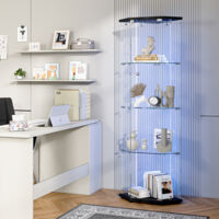 Vitrine en verre 162 cm, vitrine de collection - avec bande lumineuse LED et espace de rangement à 3 niveaux - vitrine autoportante, Noir