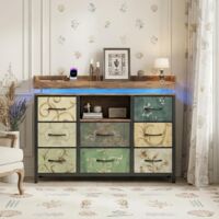 Commode avec 8 tiroirs – Commode chambre avec bande LED RGB et ports USB intégrés, structure en métal – Design scandinave, Vert