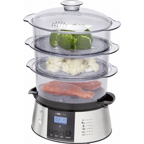 Clatronic DG 3547 Vaporetto elettrico, 3 contenitori, display LCD, 800 W, alluminio, nero/acciaio inossidabile (1/6)