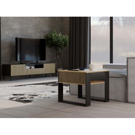 MINI - Tavolino industriale quadrato - 58x58x50 - Tavolino con ripiano (1/3)