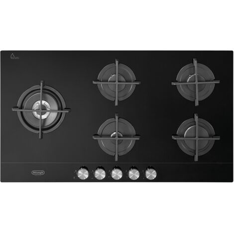Delonghi – Table de cuisson à gaz encastrable 90 cm 5 brûleurs – Grilles en fonte – Brûleur double couronne – Contrôle de flamme 9 niveaux - NSL 590 D NCM