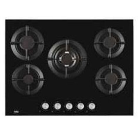Beko – Plaque de cuisson gaz 5 brûleurs 10700W – Finition verre noir 680mm – Brûleur wok haute efficacité 5000W – Installation encastrée - hilw75222s