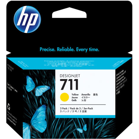 HP 711 pack de 3 cartouches d'encre DesignJet jaune, 29 ml