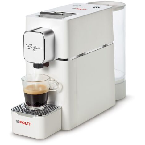 Polti – Cafetière entièrement automatique 0,85 L – Machine à café à capsule 1400 W – Dosette de café – Argent, blanc (1/5)