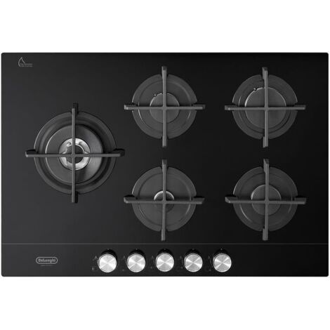 Delonghi – Table de cuisson encastrable gaz 75 cm – 5 feux avec brûleur double couronne – Grilles en fonte – Vitrocéramique haute résistance - NSL 575 D NCM