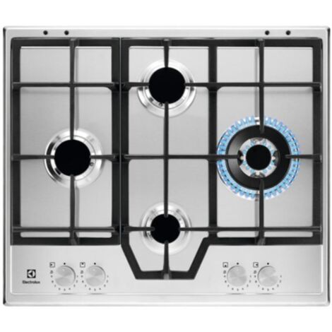Electrolux KGS64562SX Plaque de cuisson à gaz encastrable en acier inoxydable de 60 cm, 4 brûleurs