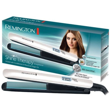 Lisseur céramique Shine Therapy – Plaques infusées à l'huile d'argan – 9 réglages de température 150°C à 230°C – Chauffage rapide 15s – Remington