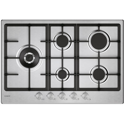 Candy CHG7WL4WTX Table de cuisson à gaz encastrable 74,5 cm Acier inoxydable 5 brûleurs