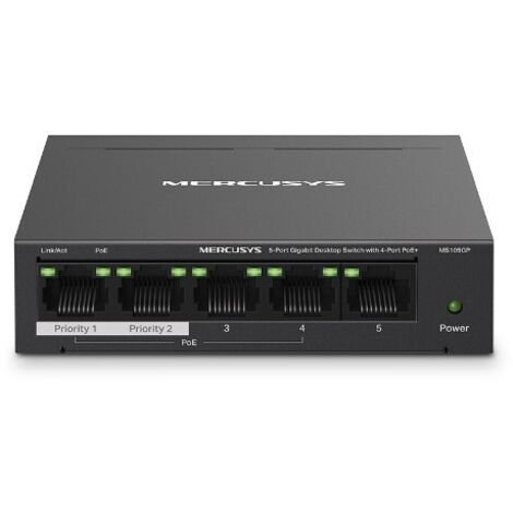 Mercusys MS105GP commutateur réseau Gigabit Ethernet (10/100/1000) Connexion Ethernet, supportant l'alimentation via ce port (PoE) Noir (1/3)