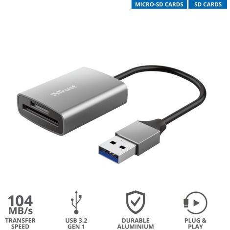 Trust Dalyx lecteur de carte mémoire USB 3.2 Gen 1 (3.1 Gen 1) Aluminium (1/5)