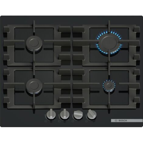 Bosch – Plaque de cuisson gaz 60 cm 4 foyers – PNP6B6K40 – Intégré noir – Allumage d'une main – Puissance 7500 W