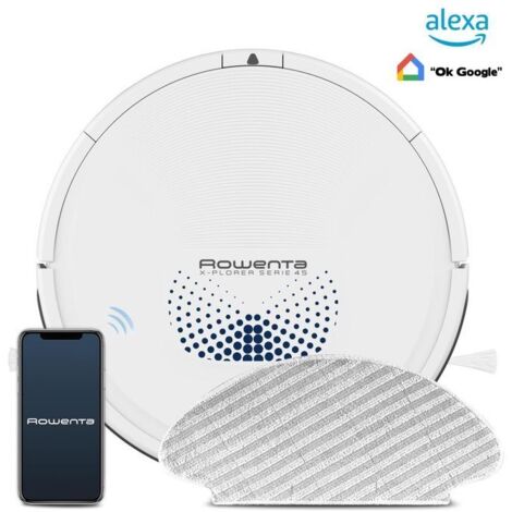 Rowenta RR8277 X-Plorer 45 Series Robot Aspirateur 150 Min Run Time 3 Cleaning Modes Aqua Force Compatible Voice Assistants White (1/2)