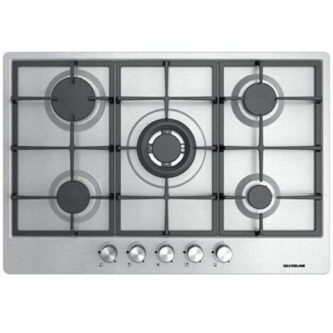 SILVERLINE AS5444X01 Table de cuisson à gaz 5 feux encastrable Largeur 75 cm Grilles en fonte Couleur Inox (1/2)