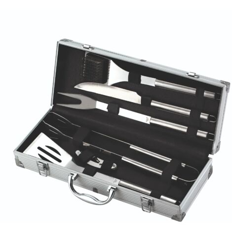 Ompagrill 06420 Ensemble d'ustensiles de cuisine pour barbecue dans un coffret en acier 6 pièces