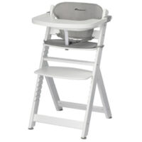 BEBECONFORT TIMBA + coussin Chaise haute bébé, Chaise bois évolutive, de 6 mois a 99 ans, Chaise White et coussin gray