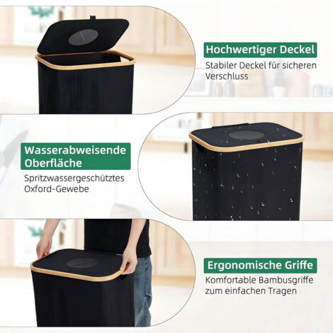 Jubilin Récipient Collecteur Bouteilles Consignées 110L - Pliable, étanche, Avec 2 Sacs Amovibles Et Couvercle (Noir)