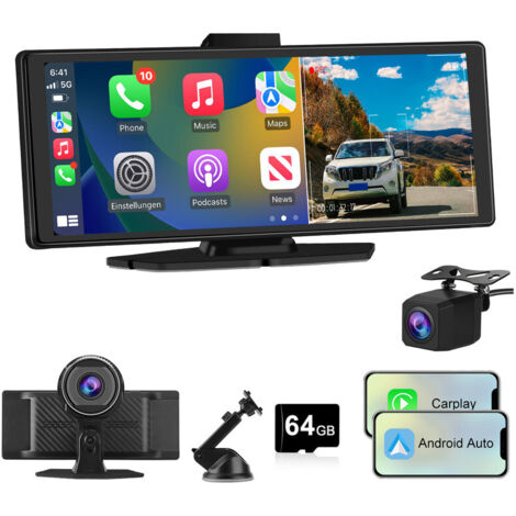 Autoradio 1 DIN sans fil Apple CarPlay Android Auto écran 10.26 pouces 4K/1080P caméra double JUNSUN (1/5)