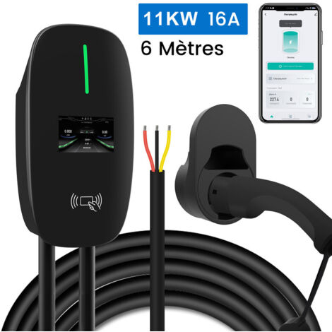 Station de recharge murale Type 2 16A 11kW triphasé 6m rapide – Application de contrôle à distance – Compatible tous véhicules électriques